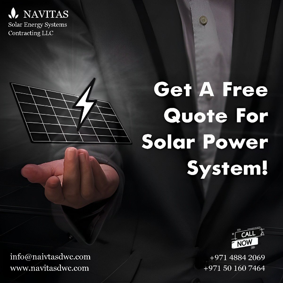 NavitasSolarEng's tweet photo. Get a Free Quote for Solar power system.

A Solar revolution by @navitasuae 

It’s time to go solar, it’s time for  #Navitassolar 
#SolarUAE#ShamsInitiative #DEWA #solarpanels #solarpower #solarenergy #solartechnology #SolarContracting # #solar #renewableEnergy #greenenergy https://t.co/7srRAyHaio