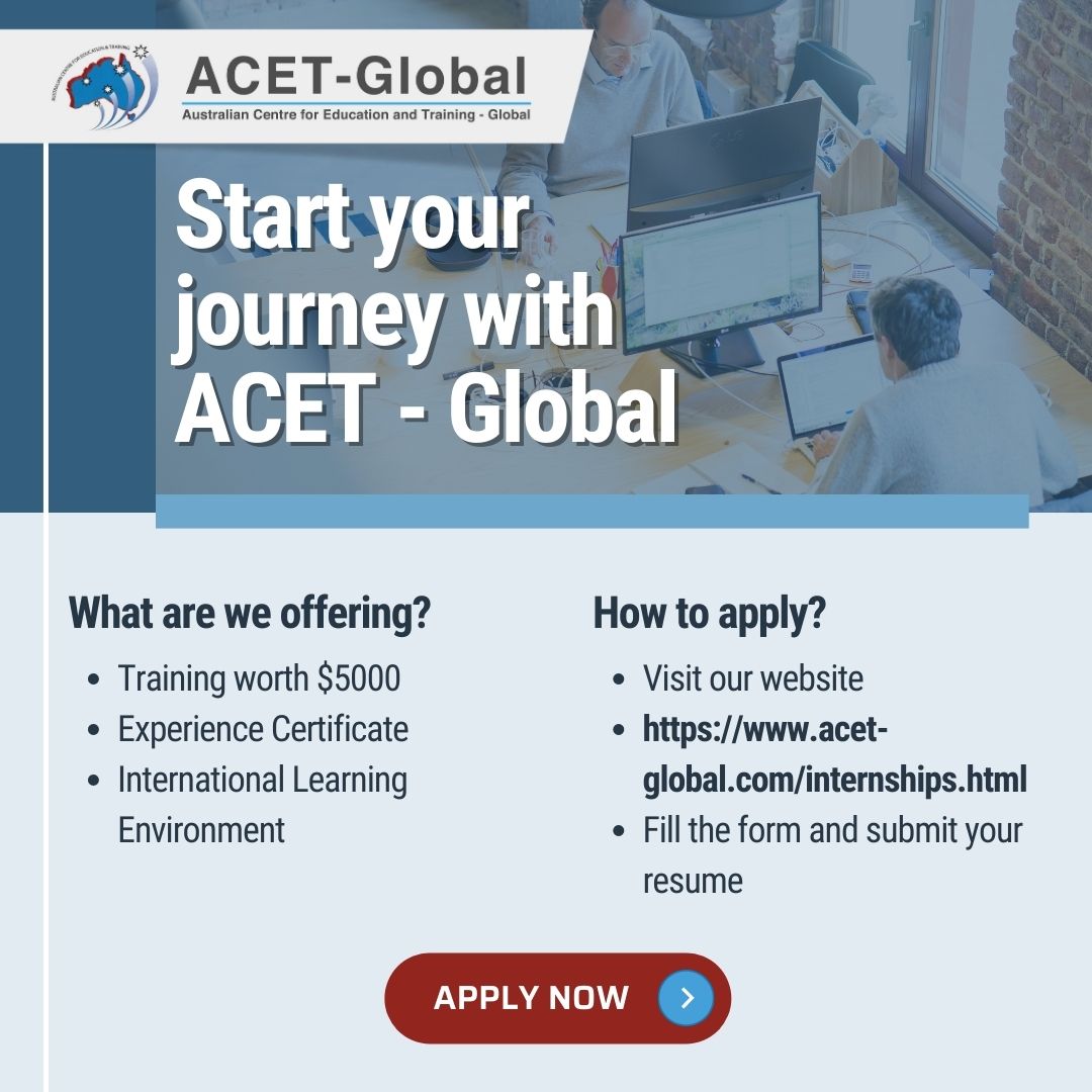 ACETGlobal's tweet photo. Start your journey as an ACET-Global intern. 
Visit our website.

https://t.co/ystNEBZdGb

#acetglobal #internship #australia #success #internship2023 https://t.co/EGtjRkvZmC
