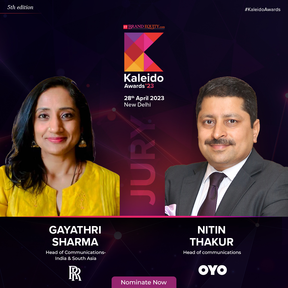 ET Brand Equity (@etbrandequity) on Twitter photo We are elated to announce that <a href="/GayathriSharma/">Gayathri Sharma</a>, Head of Communications - India & South Asia, <a href="/RollsRoyce/">Rolls-Royce</a> & <a href="/nitinthakur100/">Nitin Thakur</a>, Head of Communications, <a href="/oyorooms/">OYO</a> will be joining us at #ETKaleidoAwards as our esteemed jury members.
Link: zurl.co/1enF
#Awards #Kaleido We are elated to announce that <a href="/GayathriSharma/">Gayathri Sharma</a>, Head of Communications - India & South Asia, <a href="/RollsRoyce/">Rolls-Royce</a> & <a href="/nitinthakur100/">Nitin Thakur</a>, Head of Communications, <a href="/oyorooms/">OYO</a> will be joining us at #ETKaleidoAwards as our esteemed jury members.
Link: zurl.co/1enF
#Awards #Kaleido