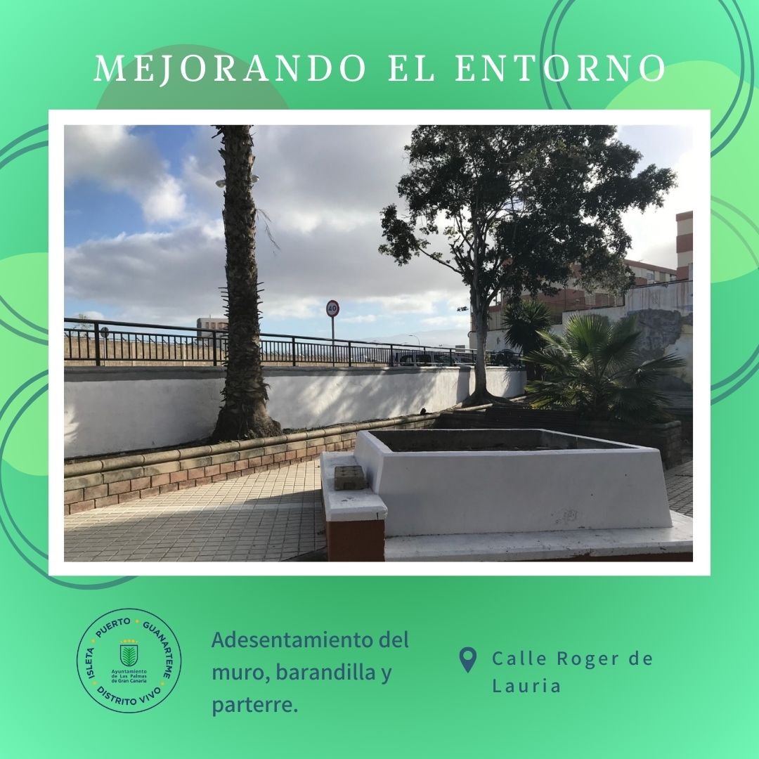 DistritoPuerto's tweet photo. ¡Mejorando el entorno!
Se ha llevado a cabo el adecentamiento del muro, barandilla y parterre.
📍Calle Roger de Lauria
Cuidemos y mantengamos limpio nuestro entorno, sigamos mejorando poco a poco.🤝✨
#distritovivo #laspalmasdegrancanaria https://t.co/Z6Od8DP6QW