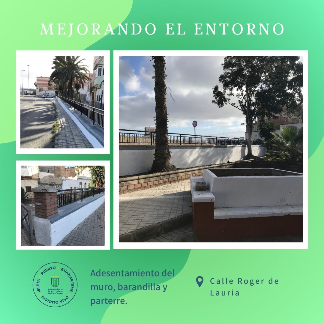 DistritoPuerto's tweet photo. ¡Mejorando el entorno!
Se ha llevado a cabo el adecentamiento del muro, barandilla y parterre.
📍Calle Roger de Lauria
Cuidemos y mantengamos limpio nuestro entorno, sigamos mejorando poco a poco.🤝✨
#distritovivo #laspalmasdegrancanaria https://t.co/Z6Od8DP6QW