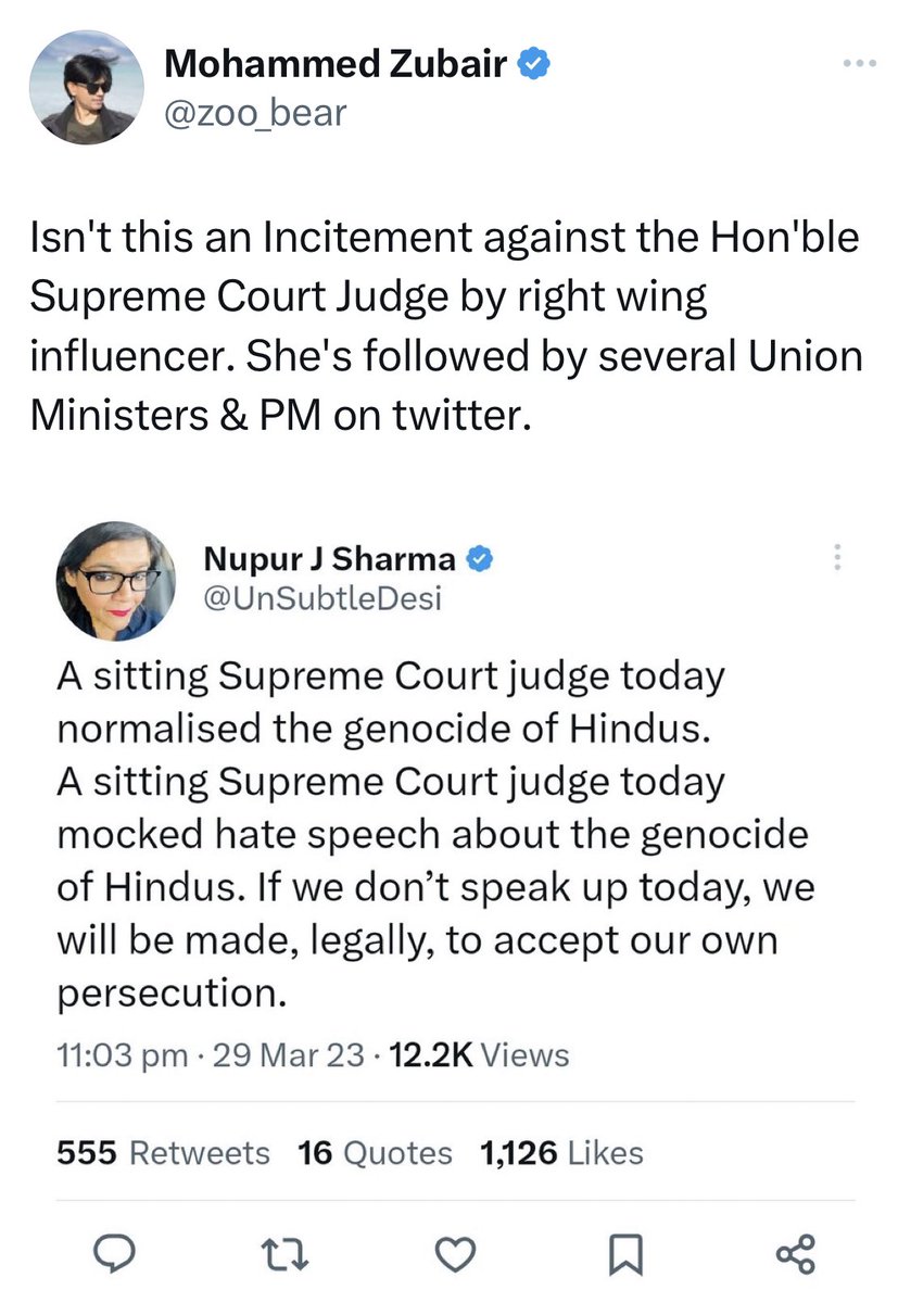 ShefVaidya's tweet photo. Someone should tell ferret face that incitement was what HE did when he unleashed a lynch mob on Nupur Sharma of BJP by sharing her cropped video. What @UnSubtleDesi is doing is merely asking to ‘speak up’, which is the fundamental right of all Indian citizens! https://t.co/kIkq0om6bB