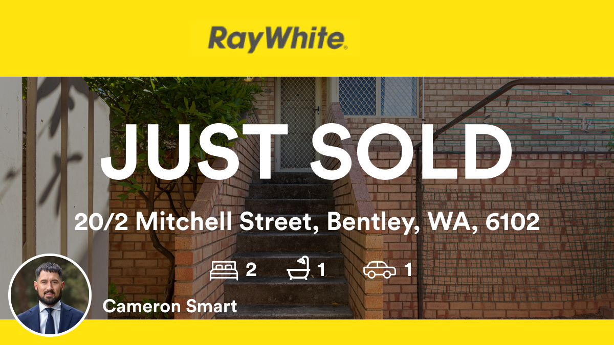 cameronsmart's tweet photo. 🛌 2 🛀 1 🚘 1
📍 20/2 Mitchell Street, Bentley, WA, 6102

My latest sale on RateMyAgent.
 67822
https://t.co/xlacdgK9Xw

...
#ratemyagent #realestate #Ray_White_Cannington https://t.co/Yult8TkTuv