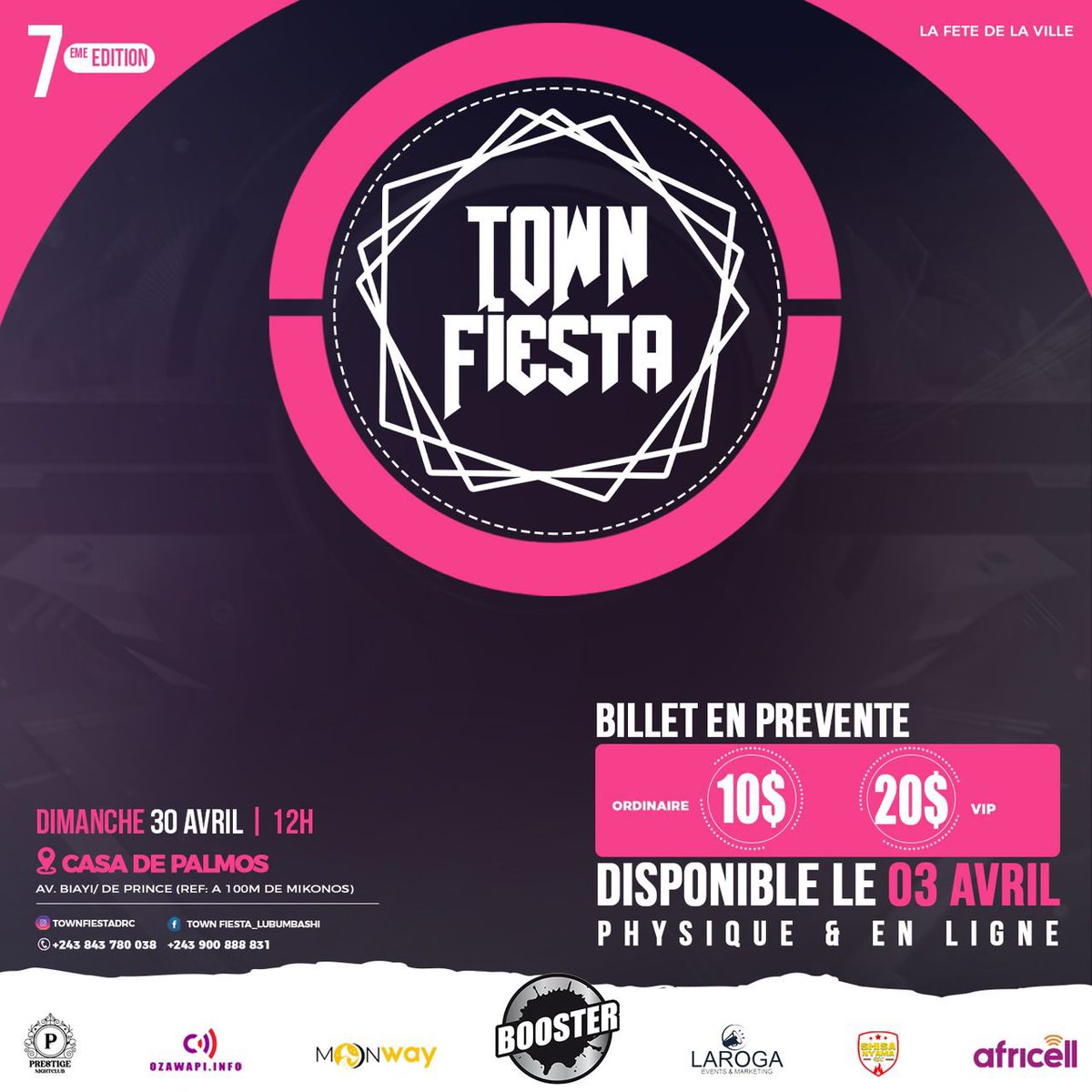 sidis_samy's tweet photo. ⚠️Prévente des bracelets  Town Fiesta 2023⚠️  A partir du lundi 03 avril vous pourrez acheter votre bracelet pour l'entrée aux différents coins de la ville 🏙  

Pour les tarifs: Entrée ordinaire 10$ Entrée Vip 20$

Info:📱+243900888831 @djangedrc https://t.co/5rJT5AnYAz