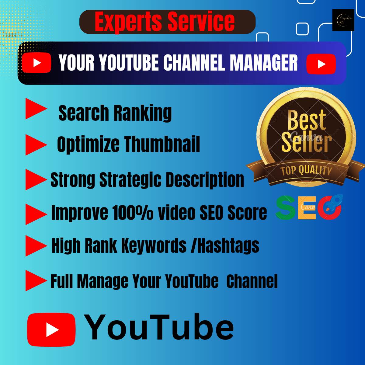 I will do my best youtube video SEO expert optimization and channel growth manager
. A licensed digital marketer with expertise in video SEO and YouTube channels. Searching for a qualified individual for your video ranking? 
#youtubemanager #youtubemarkrting