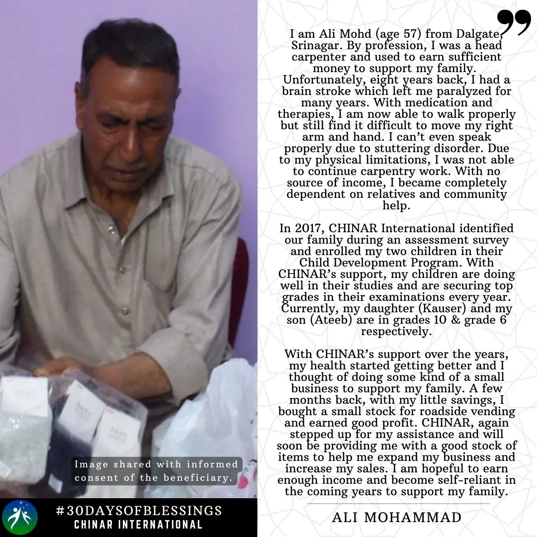 i_CHINAR's tweet photo. Recently, with his own savings,Ali started a roadside vending business, which has been profitable.CHINAR has offered to provide him with more stock to expand his business and help him become self-reliant.
#SHAREYourBlessings
#CHINARBeneficiaryStories
#CHINARChildDevelopment https://t.co/IjOrSVS4FB