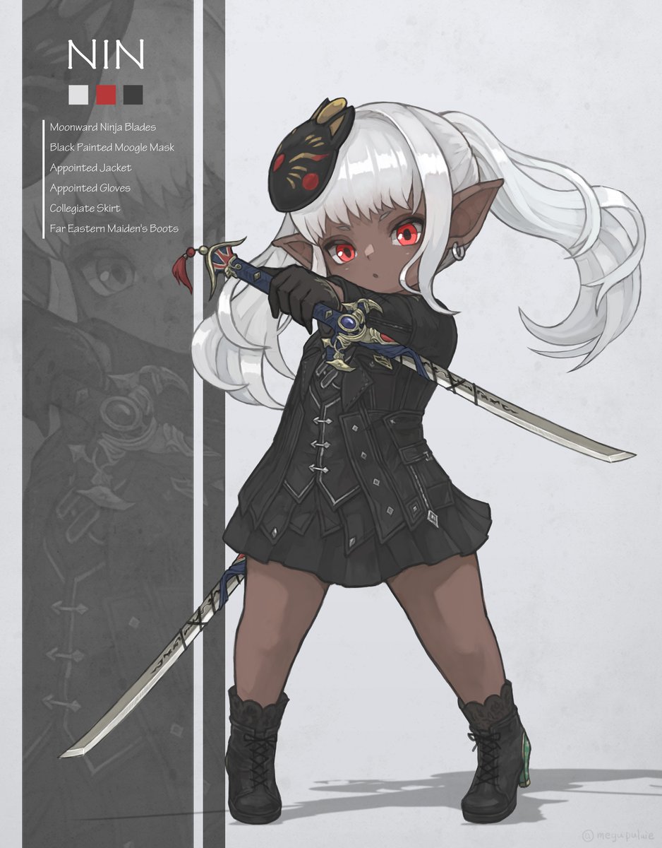 avatar (ff14) lalafell 1girl pointy ears mask red eyes weapon holding  illustration images