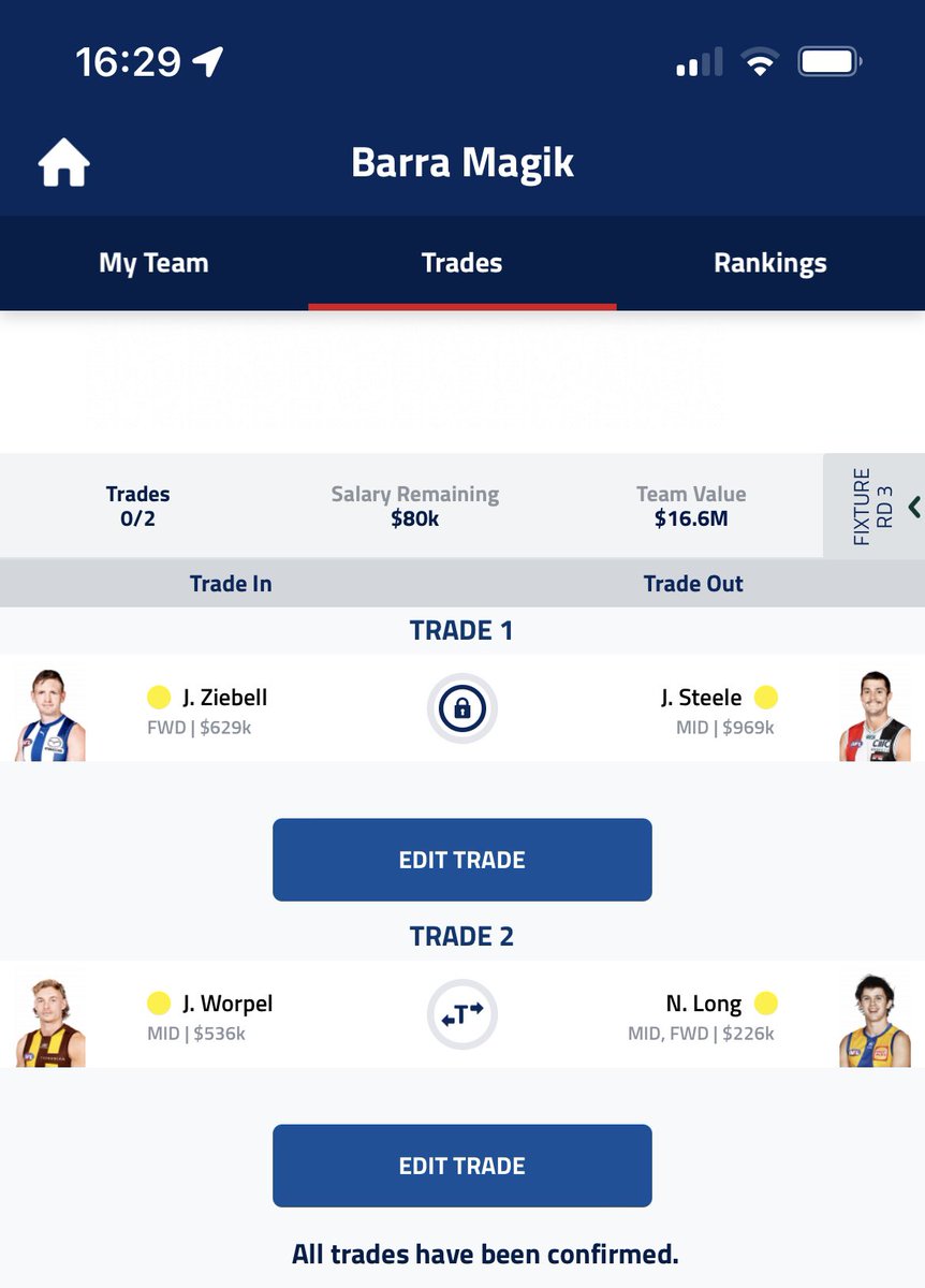 barra_sean's tweet photo. @AFLFantasy @WarnieDT @RoyDT @CalvinDT @MoreirasMagic 

3 options for moving on Steele, thoughts? 

I have all the other mid-pricers &amp; rooks worth having. https://t.co/uxv5JSu1Bv