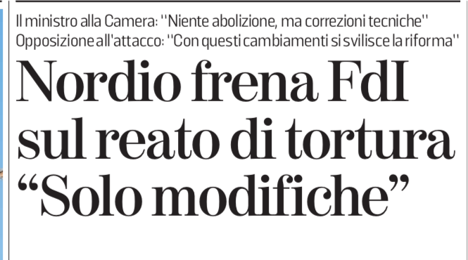 zeropregi's tweet photo. La pantomima del super ministro garantista Nordio che fa il poliziotto buono contro i poliziotti cattivi di FDI, si dice contrario all'abolizione del reato di tortura e solo per delle modifiche tecniche che tecniche non sono ma sono sostanziali e vanno a snaturare il reato 1/2 https://t.co/gDGmCD0h74
