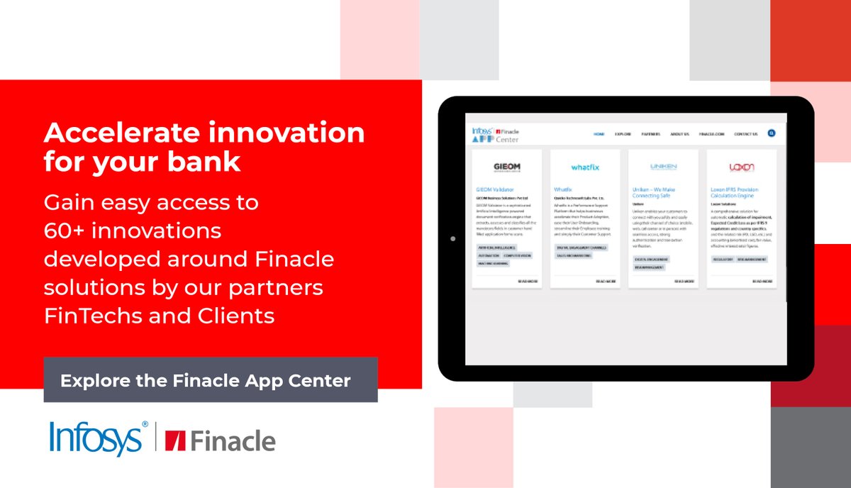 Finacle's tweet photo. Discover the latest #FinTech innovations for seamless #digital authentication, deeper customer engagements, frictionless #banking experiences and a lot more. Explore the Finacle App Center:
https://t.co/P4lF5YhyWz
#FinacleAppCenter #innovation #CustomerEngagement #CX https://t.co/6RuzQkITPI