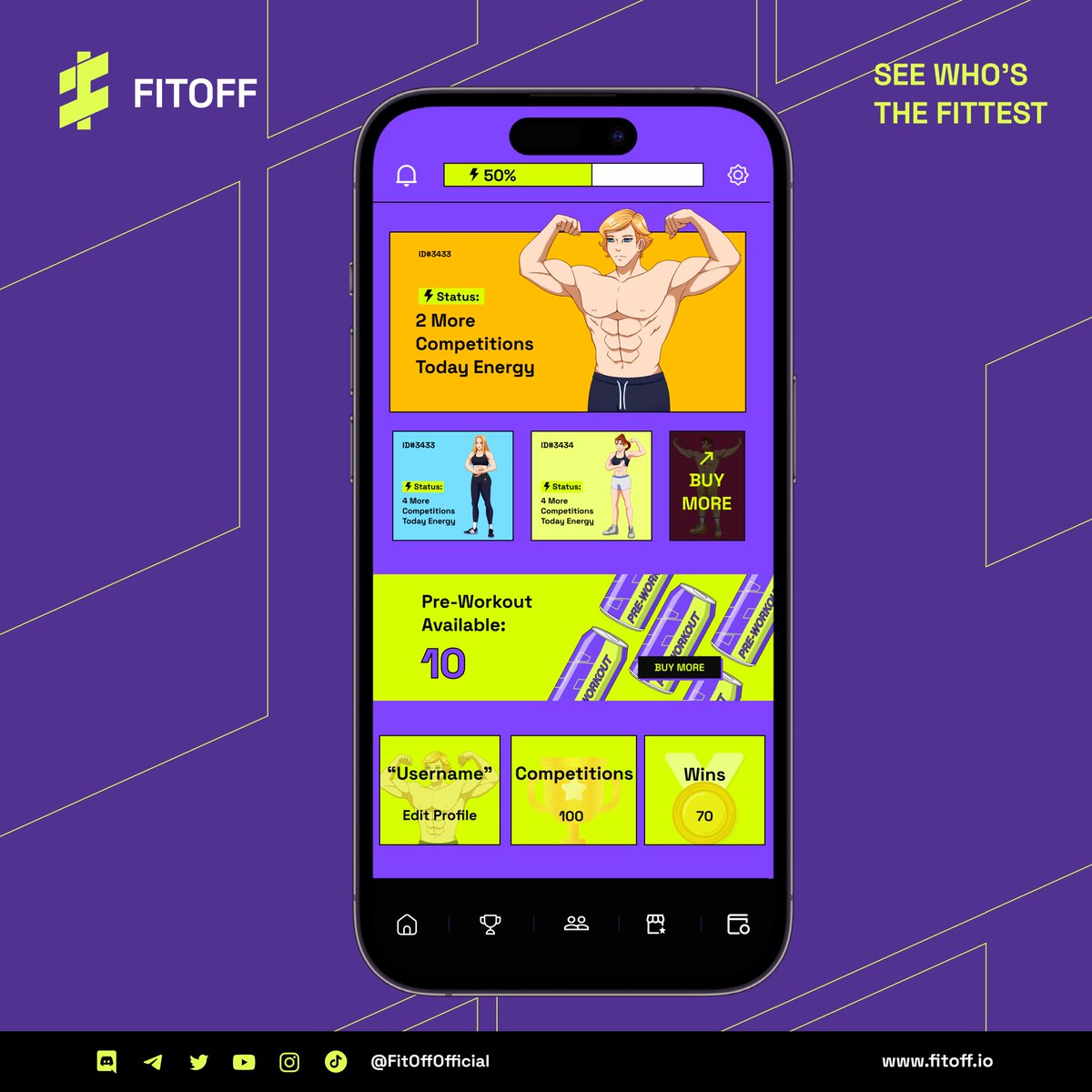FitOffOfficial's tweet photo. A very first exclusive look of our App! What do you guys think?
Remember, by owning a FitOff NFT Character that will be launching on March 31st on OpenSea, you are eligible to compete everyday on this app and get rewarded in USDT if you win!
Are you ready?
#FitOff #App #NFTs https://t.co/ghwWLY9VLs