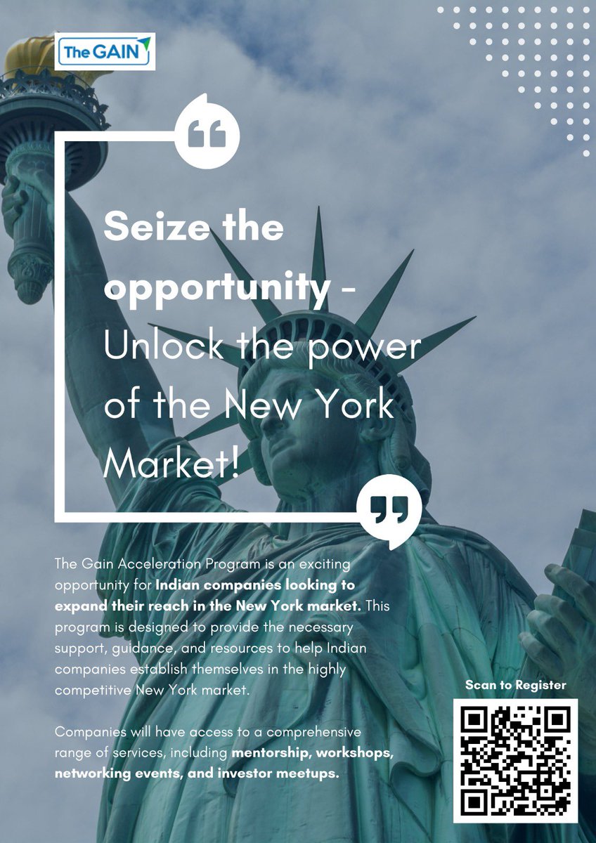 Is New York your next target market ?

The GAIN in collaboration with a New-york based tech accelerator will equip you with all the necessary in’s and out’s of scaling businesses in the “ Big Apple” .

Please fill out the form below to know more !!!!!

bit.ly/3JW5W9a