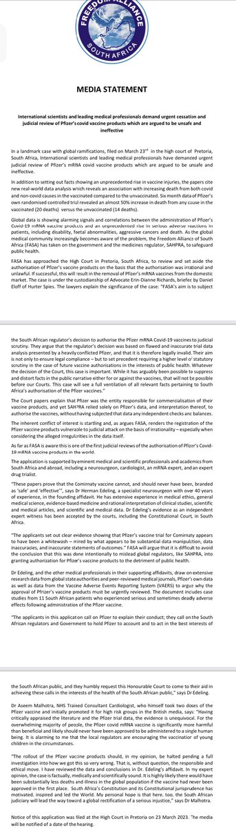 HUGE BREAKING NEWS:

‘Unsafe and ineffective’ 

Pfizer are going to court! 

‘In a landmark case with global ramifications, filed the high court of Pretoria, South Africa, International scientists &amp; leading medical professionals have demanded urgent theprint.in/world/british-…