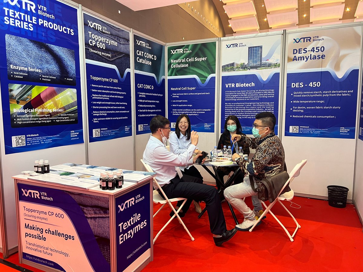 VTRBiotech's tweet image. Another exciting day at #INDOINTERTEX 2023! Don’t miss the opportunity to meet with the #VTRBiotech team to discuss your needs in textile production and the current market trend. Come to see us at Hall C3, Booth J21! #IndoIntertex #Texcoms #Textileindustry #Fabric #Innovation