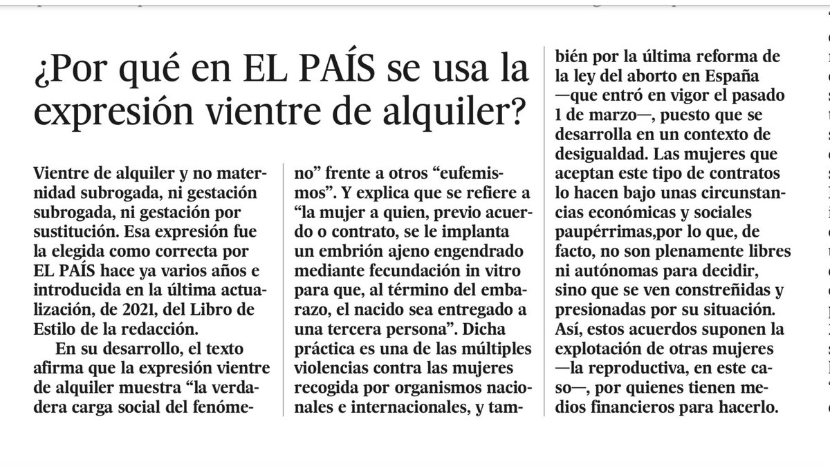 Solealal's tweet photo. En @el_pais usamos la expresión vientre de alquiler y así lo recoge el Libro de Estilo 👇🏼 https://t.co/MTSmAklzjB