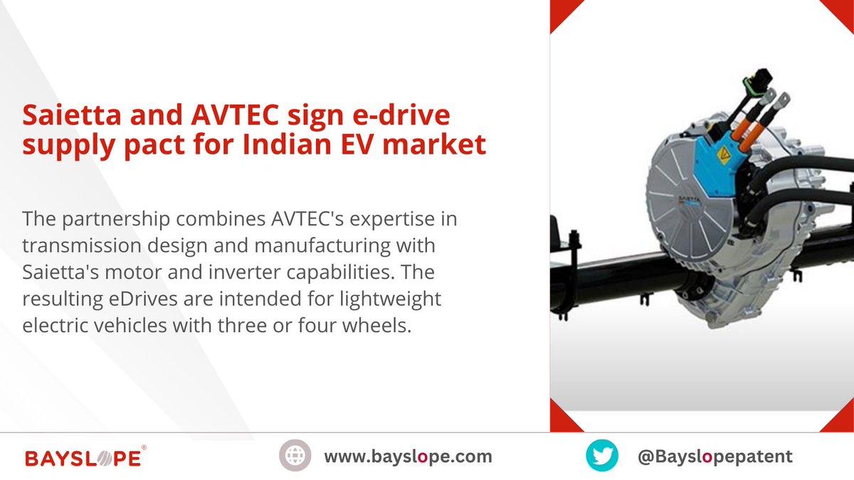 Bayslopepatent's tweet photo. #Saietta & #AVTEC ink pact to jointly promote #eDrive solutions.
#ElectricVehicle #ElectricVehicles #DriveElectric #technology #technologynews #TechTrends #techno #Techtalks #techtwitter #TechNews #development #innovation #LatestNews #latest #UPDATE #Updates https://t.co/cEplsRn4zr