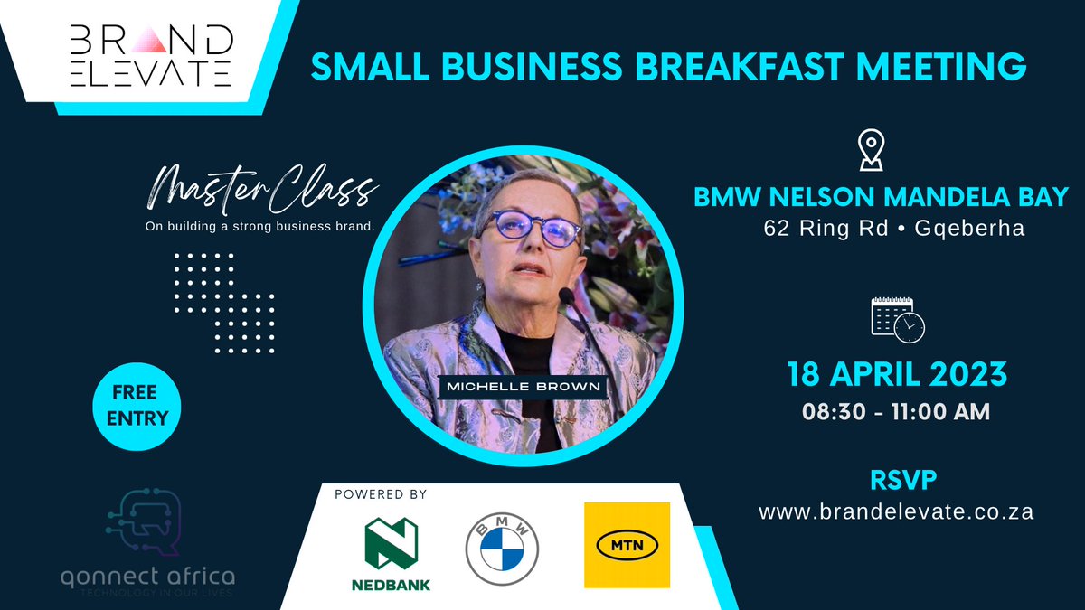 Join us at the Small Business Breakfast Meeting where a Master Class on How to Build a Strong Business Brand will be delivered. Please register at brandelevate.co.za You can attend either in-person or virtually.  #Networking #Masterclass #BrandElevate #SmallBusiness