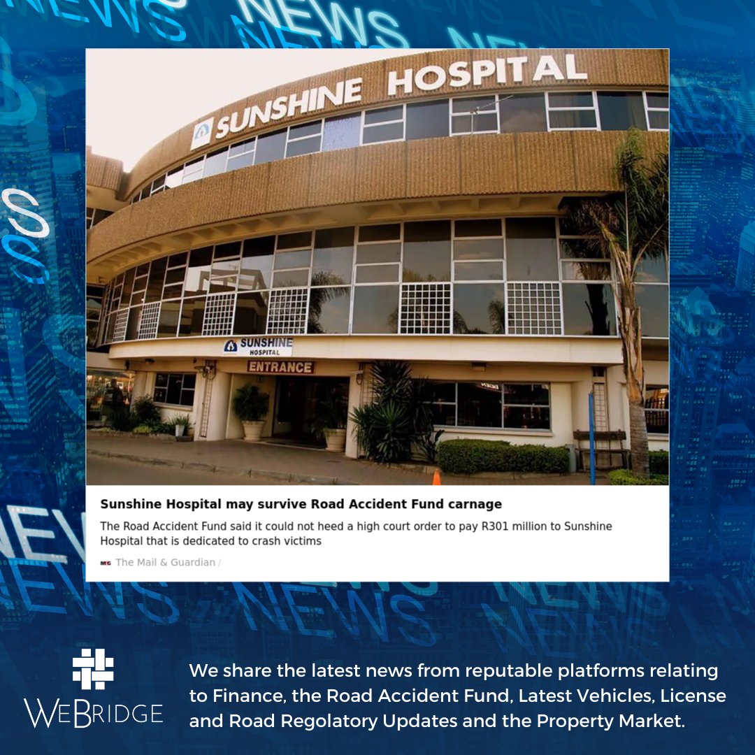 WeBridgeAll's tweet photo. Sunshine Hospital may survive Road Accident Fund carnage

https://t.co/Pph5bx2AjU\\

Fast Forward Finance
#raf #rafloan #rafadvance #rafpayout #roadaccidentfund #rafadvance #rafpay #rafmoney #rafassistance #bridgingfinance https://t.co/WOi4zy8Evy