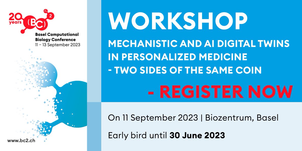 📝The registration is open to the Digital Twins workshop at BC2 conference at Basel in mid September.
🗣️Come discuss the present and future of modelling personalised medicine!
📣OF interest to people from @PerMedCoE @cosi_sysmod @bio_comp @EDITH_CSA_EU and many more! https://t.co/F2INfmA8K0