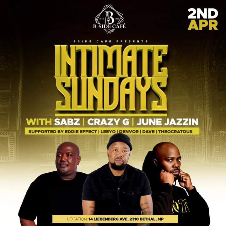 DjSabz_ZA's tweet photo. This Sunday 2/04/23 catch THE SOUL TRAIN @ B SIDE CAFE, Bethal MP for #IntimateSundays
Alongside my brothers @JuneJazzin & @gugucrazyg
Let's make it hottttt π₯π₯π₯π₯π₯
#WeGotSoul #SoulTrainInvasionπππ https://t.co/bNSRmNzle8