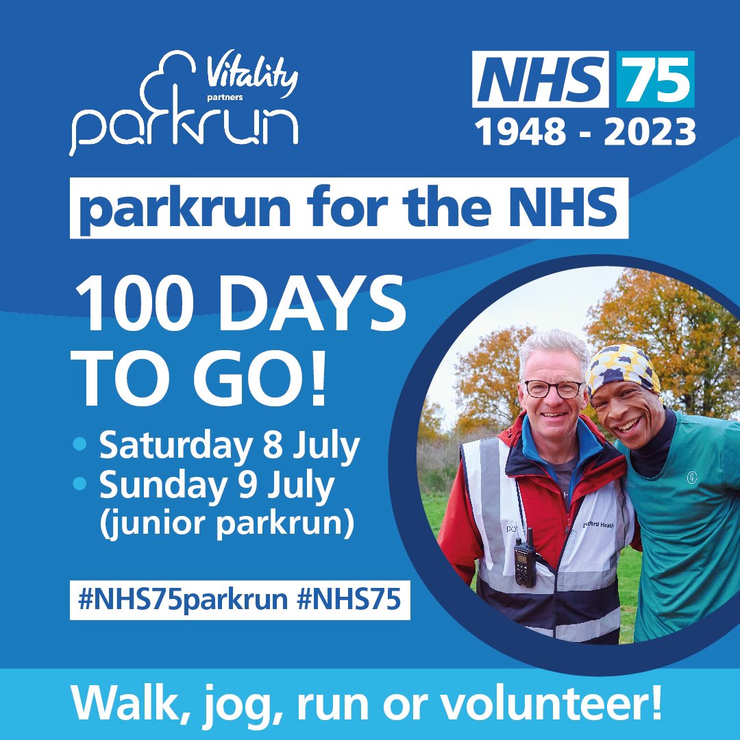 Antony Tiernan (@antonytiernan) on Twitter photo Pls share! There’s just 1️⃣0️⃣0️⃣ days until ‘parkrun for the NHS’ – join us at <a href="/parkrunUK/">parkrun UK</a> events across the country on 8 and 9 July to celebrate the NHS’s 75th birthday. You can walk, jog, run, volunteer or spectate! england.nhs.uk/nhsbirthday/ev… #NHS75 #NHS75parkrun Pls share! There’s just 1️⃣0️⃣0️⃣ days until ‘parkrun for the NHS’ – join us at <a href="/parkrunUK/">parkrun UK</a> events across the country on 8 and 9 July to celebrate the NHS’s 75th birthday. You can walk, jog, run, volunteer or spectate! england.nhs.uk/nhsbirthday/ev… #NHS75 #NHS75parkrun