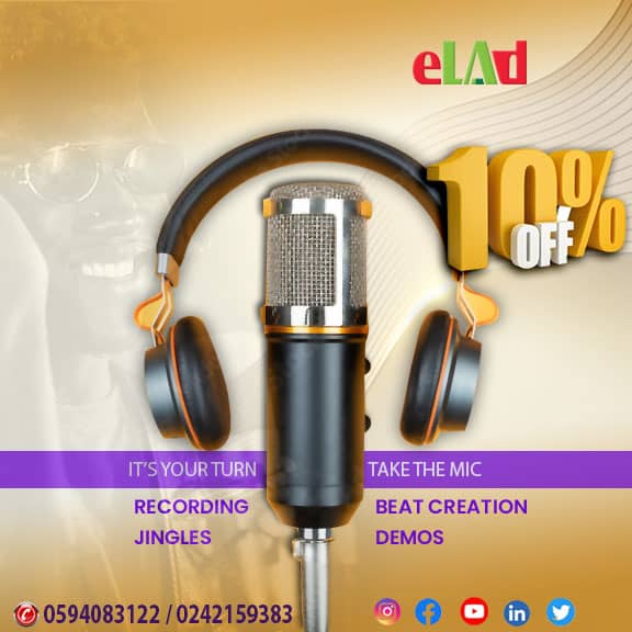 HubElad's tweet photo. Good morning,  we continue to offer our valued customers 10% off our services. Do you require a tranquil setting for sound recording, radio jingles, custom tunes, or beat making? Come take advantage of your ELAD discount and get the best results 
Please call us at 0243434507 https://t.co/8KJz7nNQI0