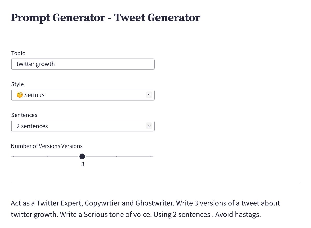 ChatGPT writes horrible tweets 

but it's because you don't know how to ask

I made a tool to generate a prompt to generate tweets that are 10x better...

... and it's FREE.

Just RT &amp; comment "tool"
and I'll DM you the private link

(must be following)