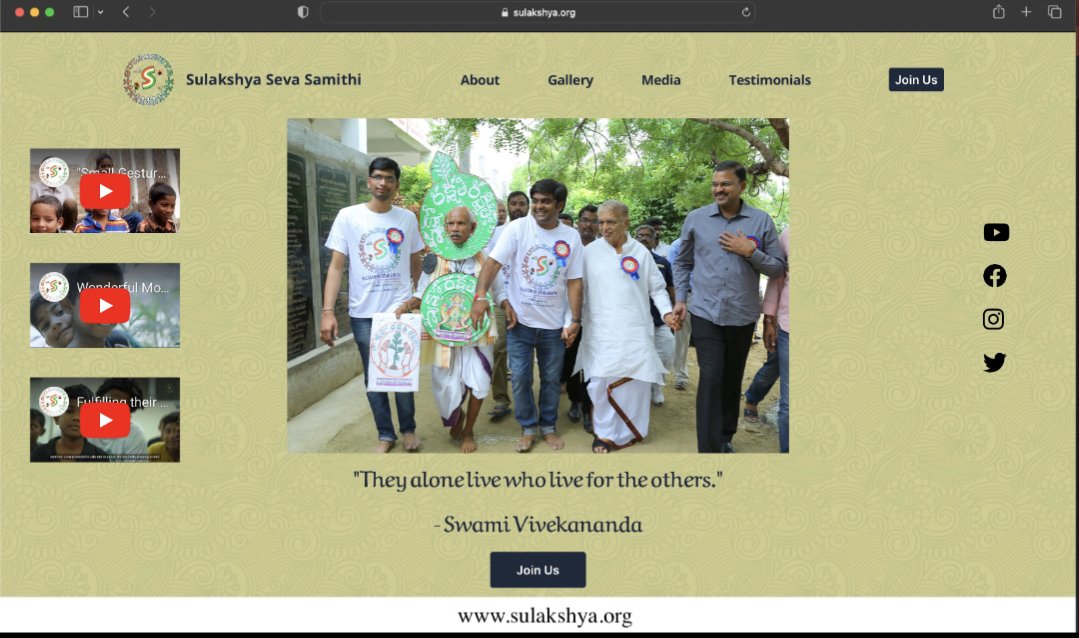 Please go through our website sulakshya.org to learn about the philanthropic activities carried out by <a href="/SulakshyaNGO/">Sulakshya Seva Samithi</a> over the past decade &amp; all our upcoming activities.

Special thanks to Jay Kashyap for taking entire care of the website from domain to design to data
