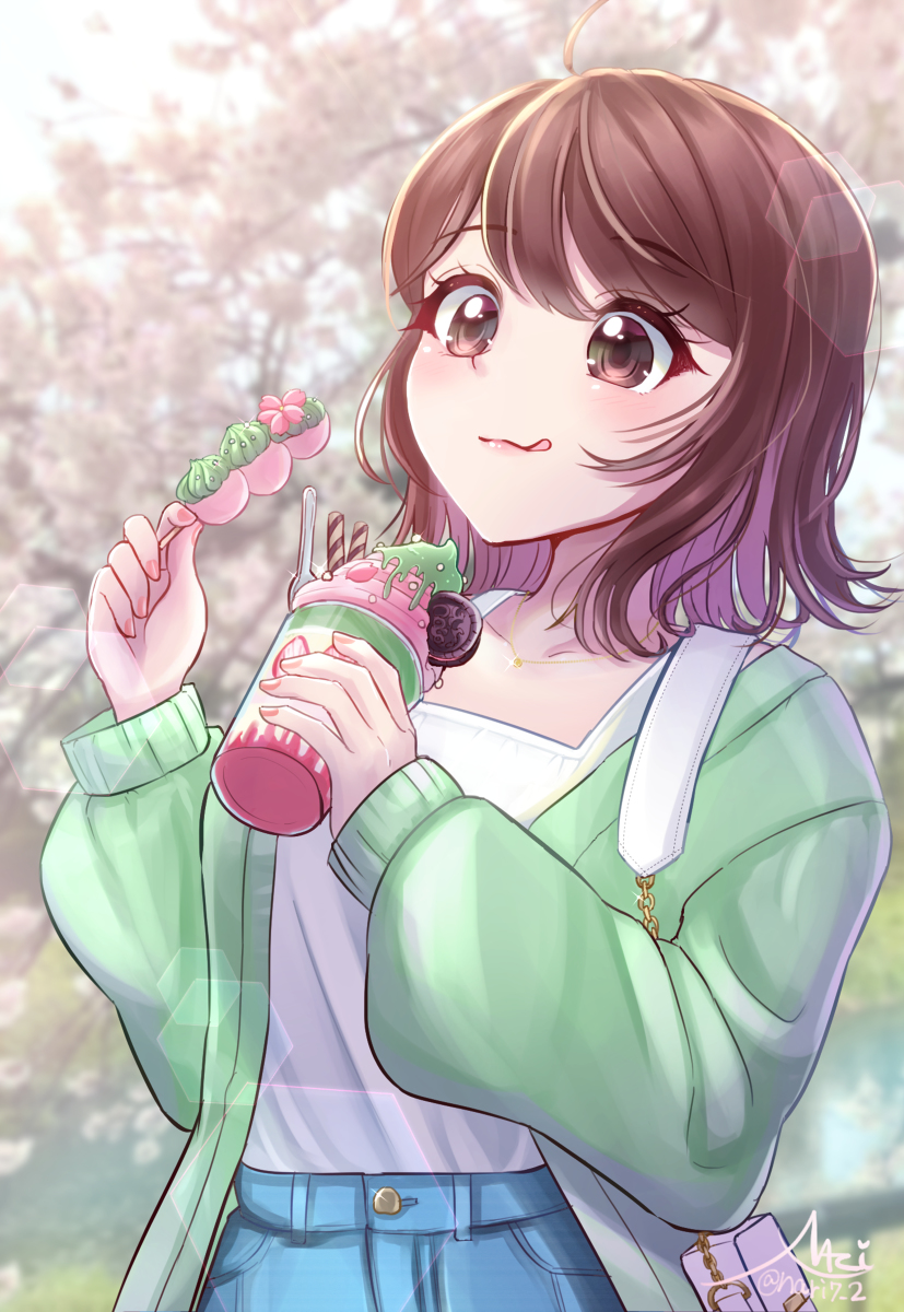 「花より団子! #オリジナル #女の子 #桜 #お花見  」|くるみ なりのイラスト