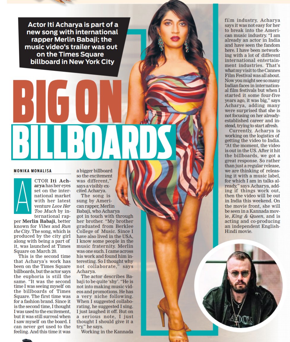 Actor <a href="/ItiAcharya/">iti acharya</a> is part of a new song with international rapper Merlin Babaji; the music video's trailer was out on the Times Square #Billboard in New York City, writes <a href="/monikkamon/">Monika Monalisa</a>