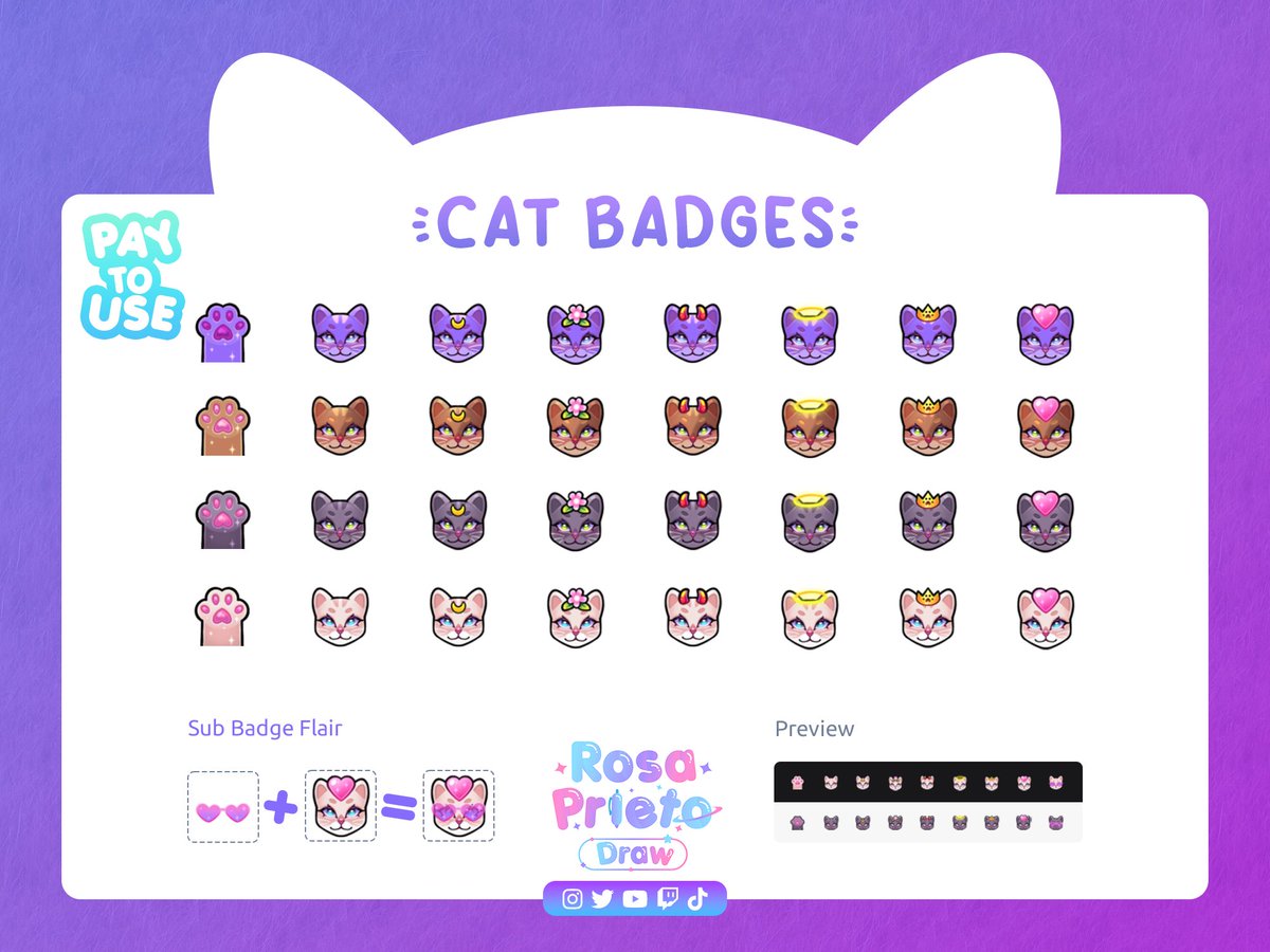 🌈 With four different color options, you'll be sure to find the perfect Cat Sub Badge for your Twitch channel! Check them out 👉🏼rosaprietodraw.gumroad.com/l/catbadges 

#twitchstreamers
#twitchaffiliate
#twitchcommunity
#twitchbadge
#streaming
#streamersupport
#gamingcommunity
#catlovers