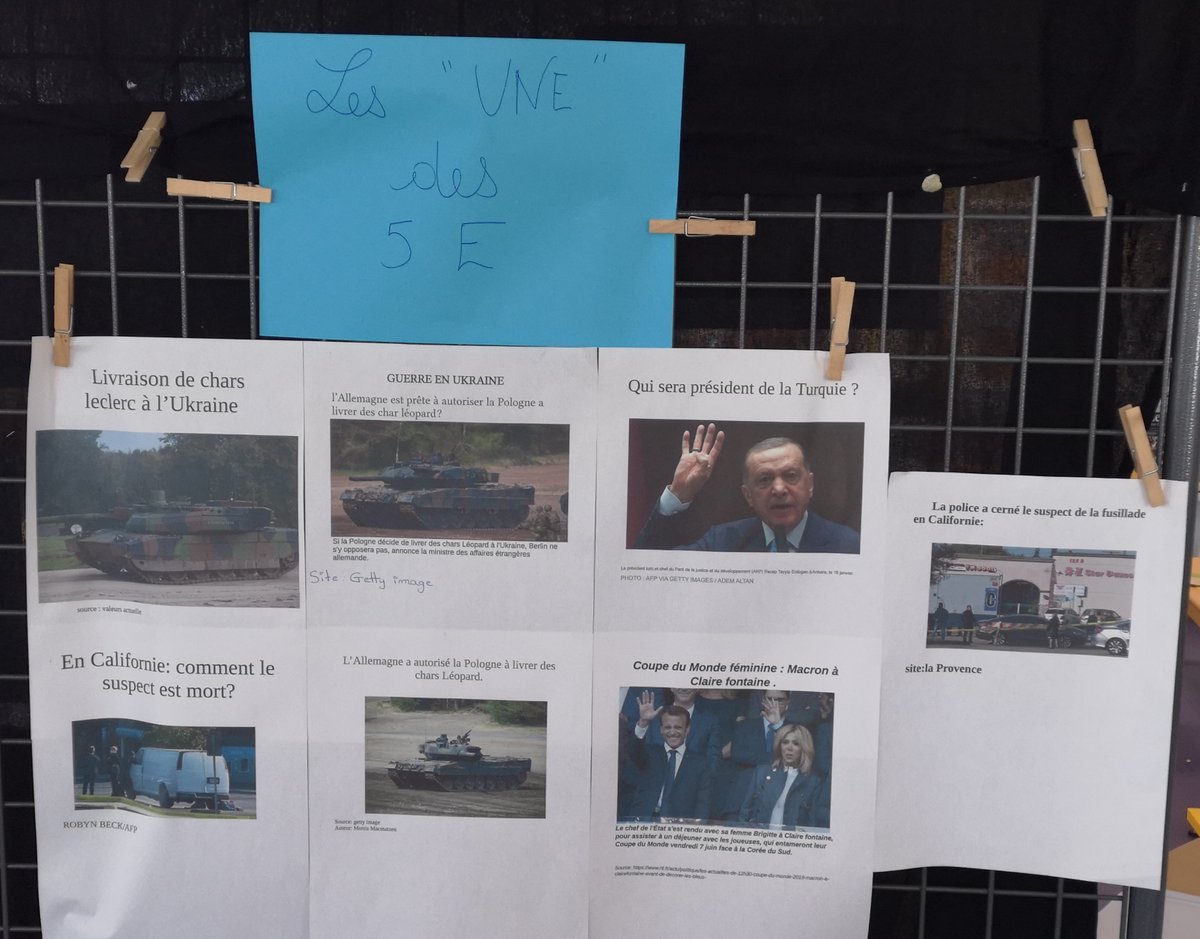 EmileCdi's tweet photo. #SPME2023 @CollegeChartier : kiosque à journaux, travaux d'élèves sur les "Une" écrites à partir des dépêches de l'AFP par les 5e et dessins de presse  des 4e avec l'aide de Kurt sont à retrouver toute la semaine et plus encore au CDI. https://t.co/FJ0lGzFfXo