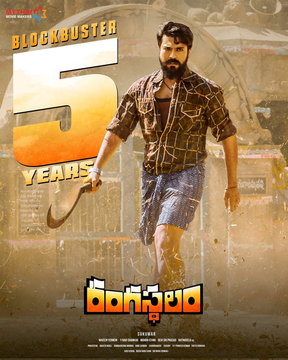MythriOfficial's tweet photo. Celebrating 5 years of Blockbuster #Rangasthalam ❤️‍🔥

A rustic tale which went on to become a cult movie in Telugu Cinema  🔥🔥

#5YearsForRangasthalam 

Mega Power Star @AlwaysRamCharan @Samanthaprabhu2 #Sukumar @ThisIsDSP @boselyricist https://t.co/uWqAbsP0bd
