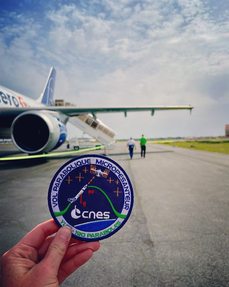 Everyone at <a href="/AirZeroG/">Air ZeroG ✈️</a> is so nice 😊. Really proud to be given this patch by <a href="/CNES/">CNES</a> to celebrate spending almost 70 minutes in microgravity.