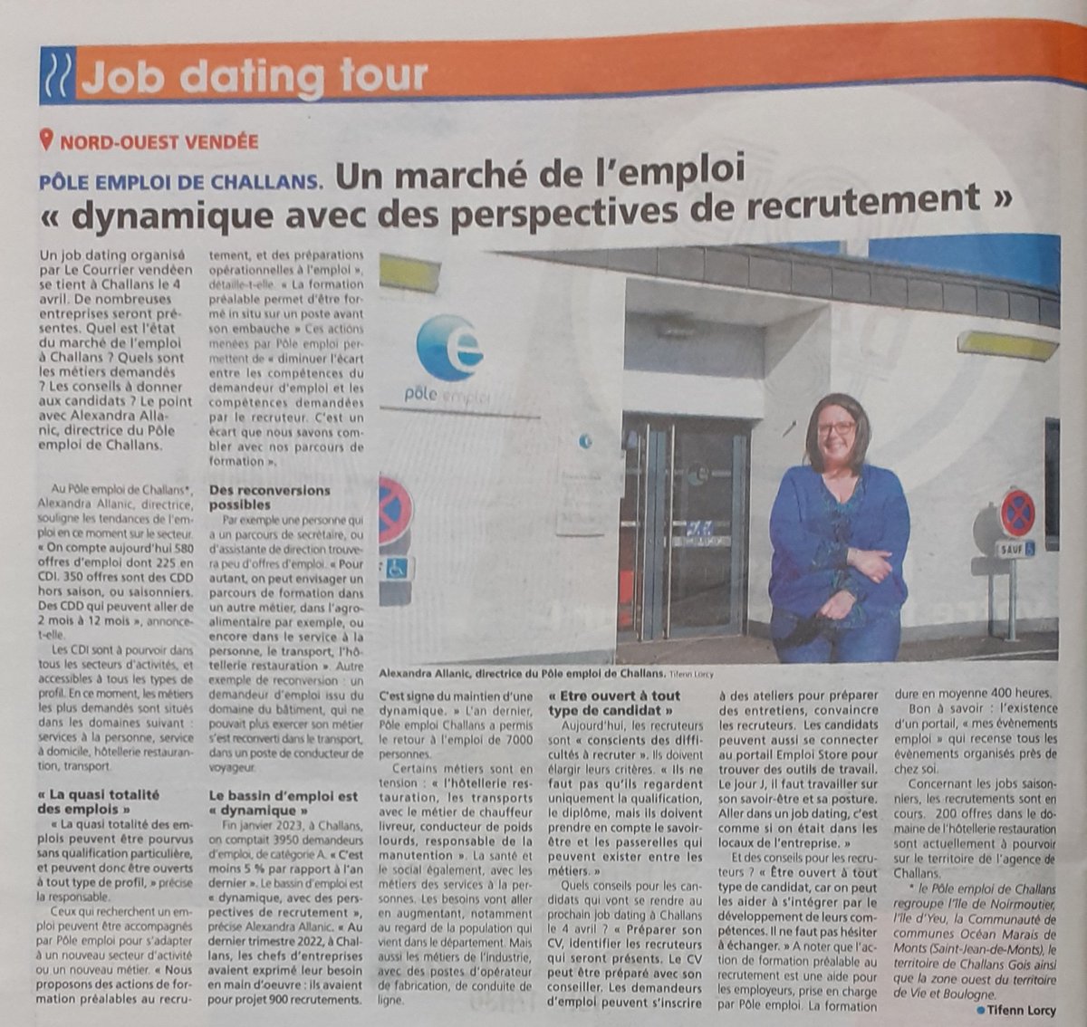 AlexAllanicPE's tweet photo. #AccélérerLesRecrutements #jobdating dossier spécial emploi dans le courrier vendéen du 30 mars. Dynamisme du marché du travail et offres accessibles au plus grand nombre 🙂👍. Un engagement quotidien pour le retour à l'emploi durable et la satisfaction des offres. https://t.co/mgzZcuS9m6