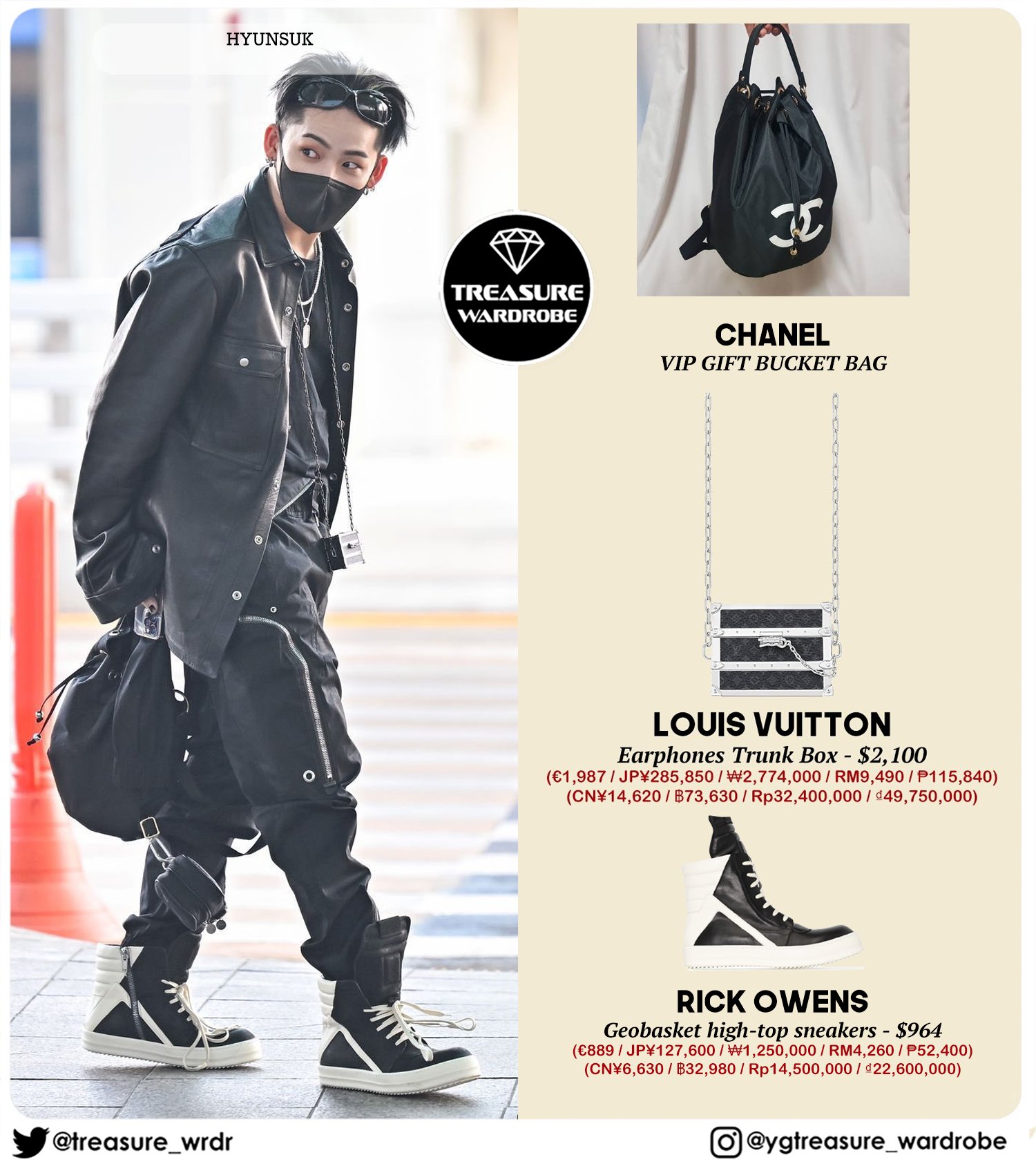 TREASURE WARDROBE on X: #HYUNSUK wearing Gentle Monster: Ve 02 Who Decides  War: bomber jacket & denim jeams Louis Vuitton: bag charms, earphones  trunk box, bag, sneakers ROLEX Datejust 36 ($12,300) #HYUNSUKWARDROBE #