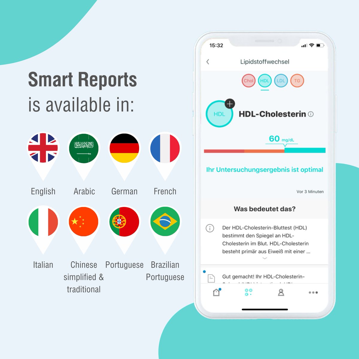 medicusai's tweet photo. Did you know that #SmartReports is available in English, Arabic, German, French, Italian, Chinese, Portuguese, and Brazilian Portuguese?
#MedicusAI #MakingTestsSmarter #OwnYourHealth #HelpingPeopleUnderstandTheirHealth #BloodTest #Health #Healthcare #LabTest #HealthCheckup https://t.co/JSSisYMISy