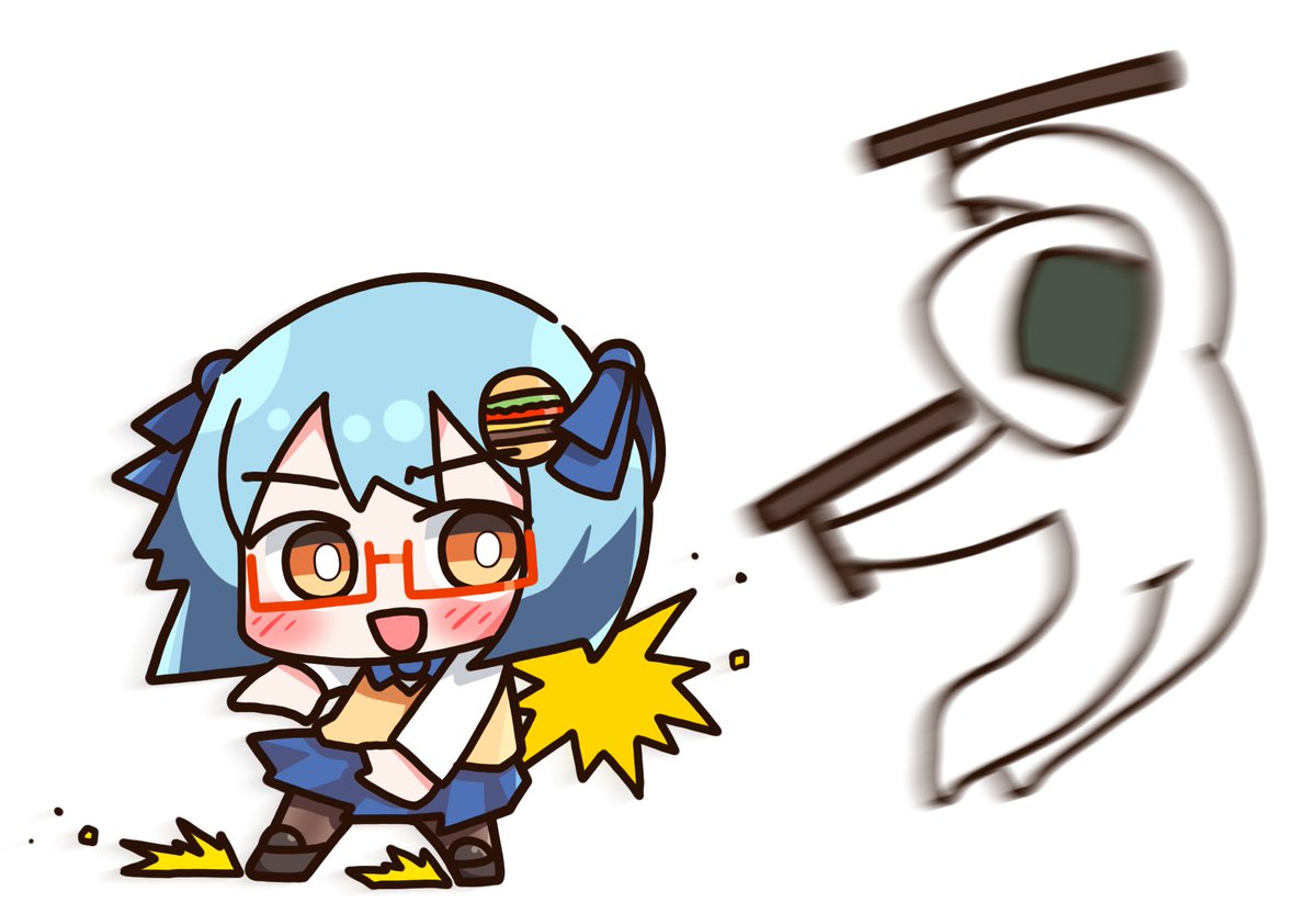 「できた。鉄山靠でトンファーおにぎりを撃退するハンバーガーちゃんが 」|２５５のイラスト