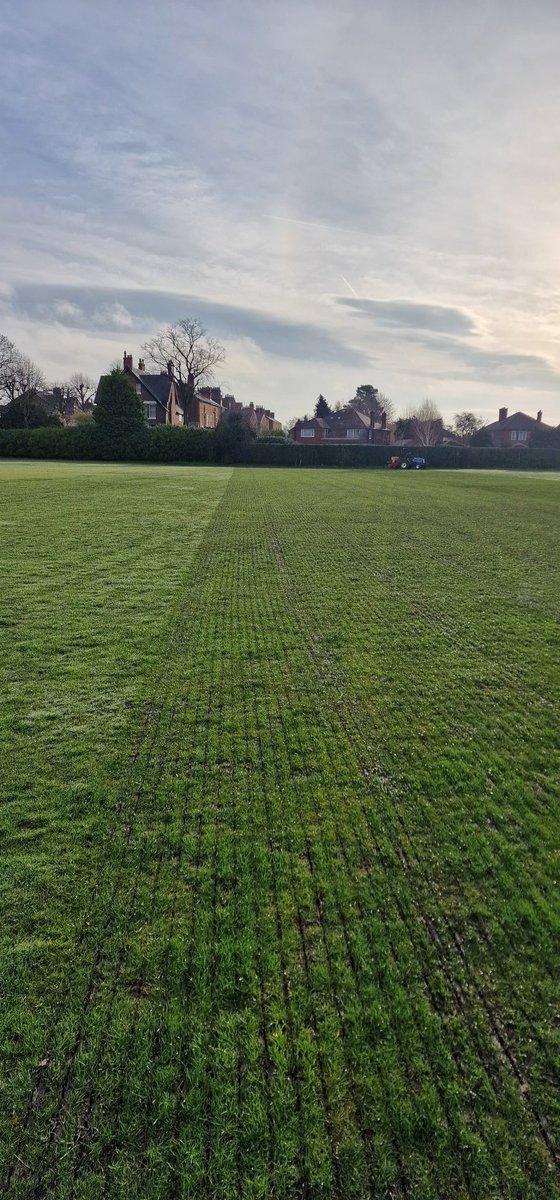 Truturf2's tweet photo. @Truturf2 Out with the Vredo drill seeder, starting the early renovations on the lacrosse pitches, getting preped and ready for the cricket season. Sand being spread next week 🚜💨🌱🏏 https://t.co/WhoPaLpKGq