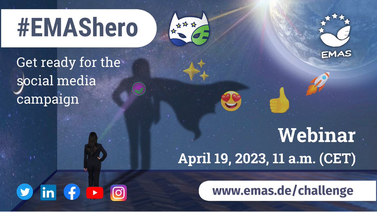 Liebe EMAS-Anwender:innen,
Wie ihr über unsere #ECOchallenge Euren Wirkungskreis vergrößert und als #EMAShero spannendes Storytelling mit eurem nachhaltigen Storydoing verbindet, erfahrt ihr in unserem Webinar am 19. April um 11 Uhr. Alle Infos: emas.de/challenge