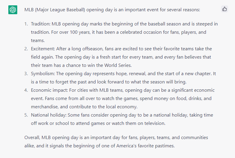 Silent24Clock's tweet image. I asked ChatGPT... Why is the MLB opening day important? ChatGPT gets it!

#openingday #MLBOpeningDay #Ready2Reign #Astros