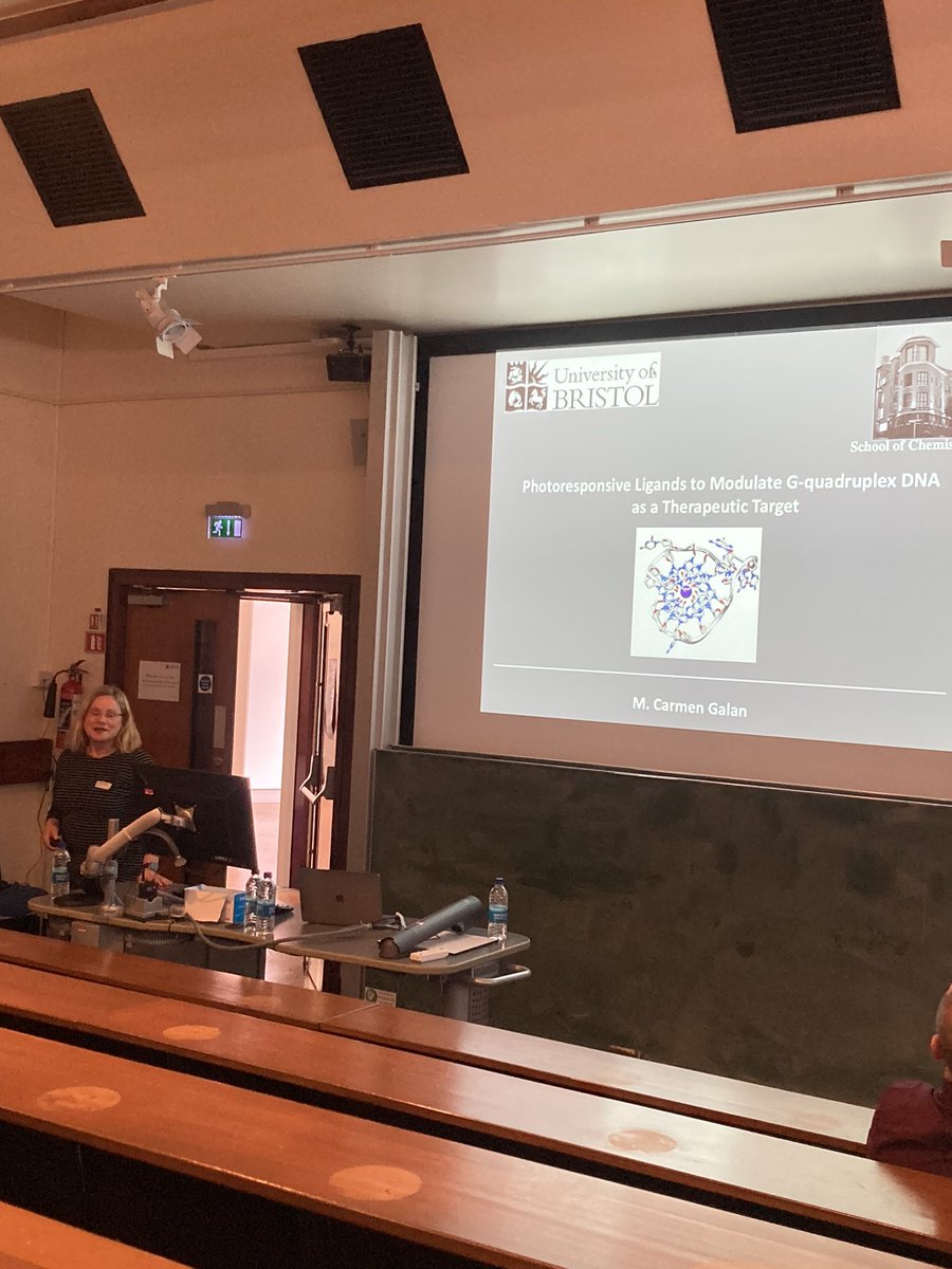 The familiar face of @MCGalan_Bristol kicking us off after lunch at the @FosseySymposium, showing the G4 NDI ligand work from @Street_Research, @JaviRamSor, @ElizaHunt25 and others. #chemistry #conference