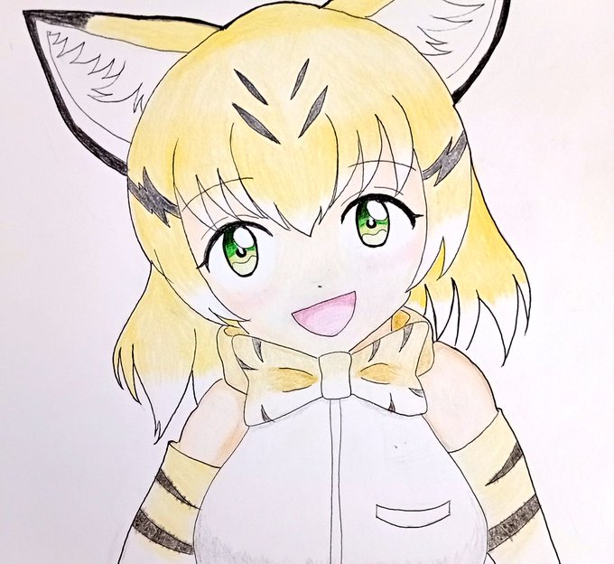 #今月描いた絵を晒そう今月はフレンズがメインだったので♪#スナネコ　#キタキツネ　#ドール#ハシビロコウ　#けものフレン