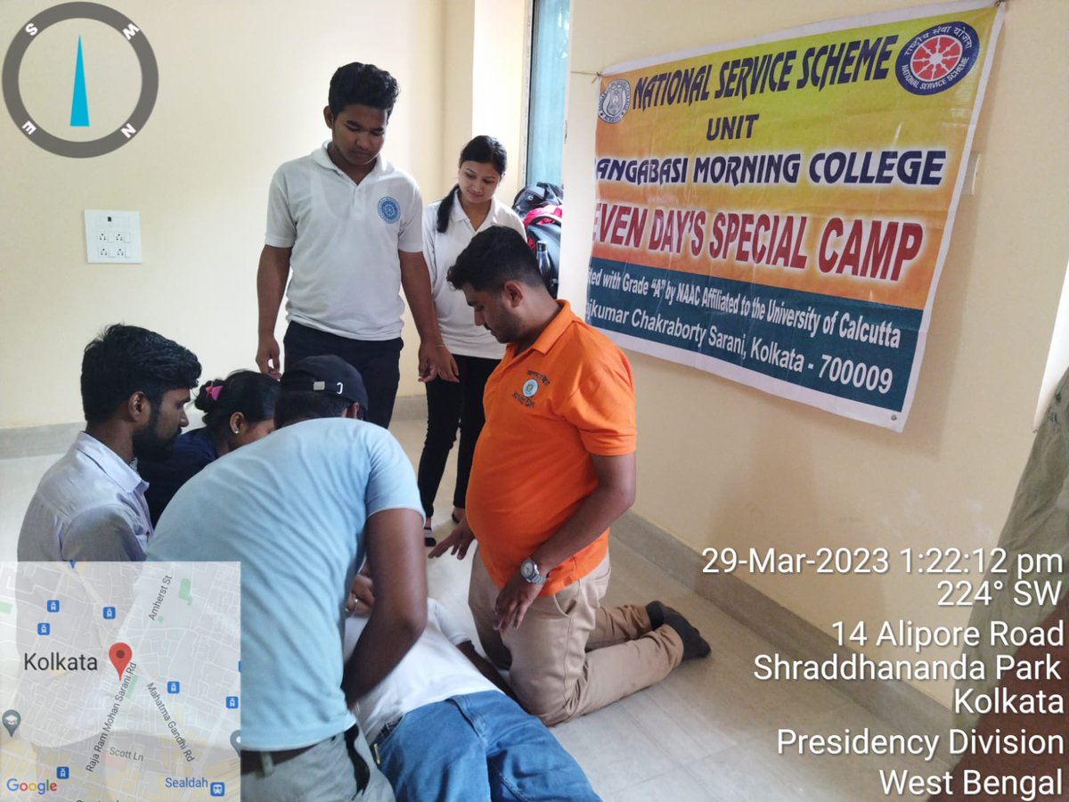 NssMorning's tweet photo. SEVEN DAYS SPECIAL CAMP*
29/03/2023(DAY 6)
Bangabasi morning college NSS unit organised a life saving training session on CPR. @_NSSIndia @ConnectingNss @rdnss_kolkata @YASMinistry @PIBKolkata @PIB_India @pankajsinghips @ https://t.co/fb1MXbIhAb