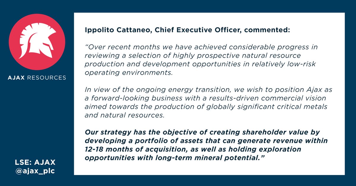 ajax_plc's tweet image. Increasing shareholder value by developing production and exploration assets #AJAXRESOURCES #LSE #CriticalMetals #CriticalMinerals #NaturalResources #EnergyTransition