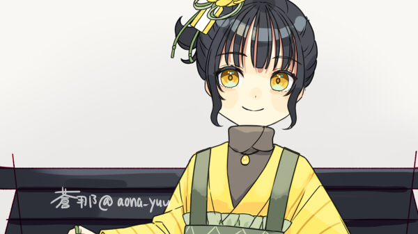 smile black hair solo 1girl yellow eyes japanese clothes looking at viewer  illustration images