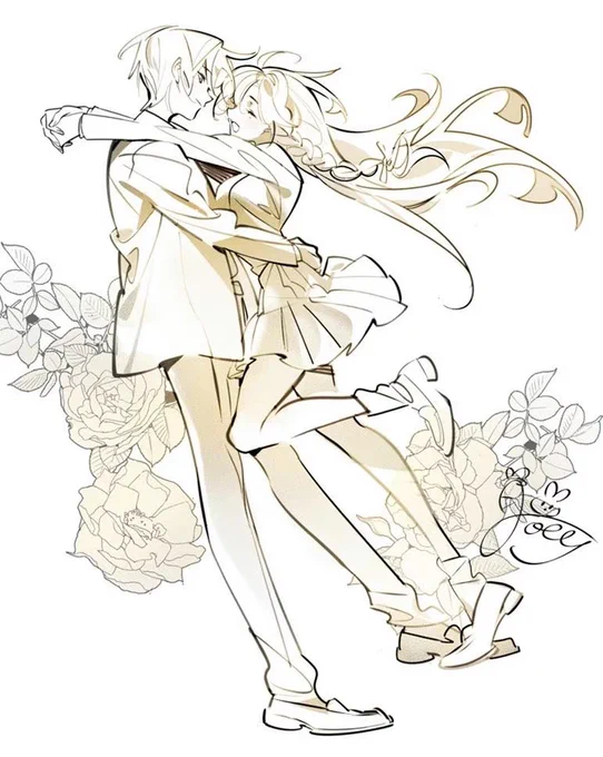 Drawing. The couple from highschool. 高校生のカップルたちCommission. 