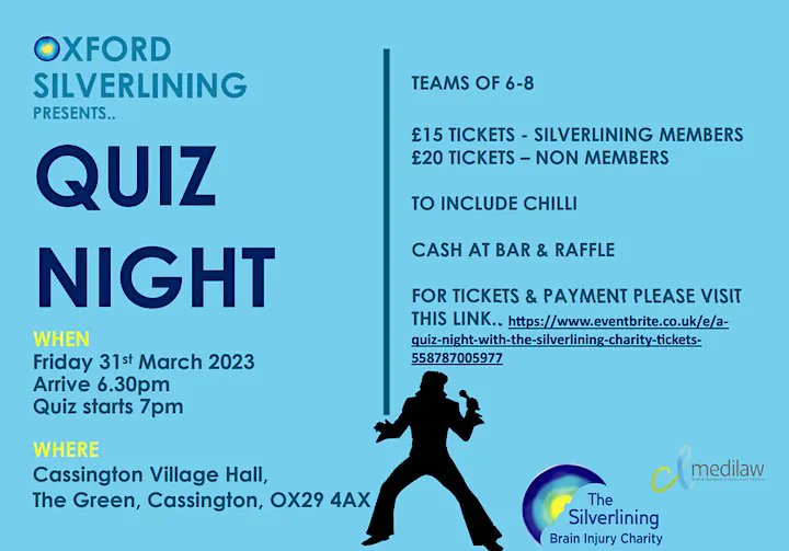 SilverTweeters's tweet photo. Attention All Quizzers. This is your last chance to get your ticket(s) for the Quiz Night tomorrow. Join us for a fun Friday with... Elvis. Please see the eventbrite link below. Prices are £15 for Silverlining members and £20 for non-members
Full details: https://t.co/Z7UmIsNtTE https://t.co/c0D6CzKsNl