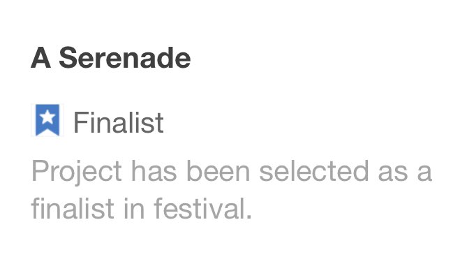 rm_screenwriter's tweet image. A SERENADE has been escalated to FINALIST in the Vesuvius International Film Festival 🎞️ 🎉
#film #featurefilm #featurescript #officialselection #filmmaking #filmmaker #screenwriting #writerscommunity