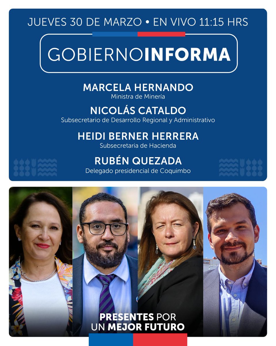 QuezadaGaete's tweet photo. Somos la primera delegación invitada al espacio #GobiernoInforma donde conversamos de los avances y lo que viene. Hoy el tema será el proyecto #RoyaltyparaChile sus implicancias y cómo beneficiaría a las comunas de nuestra región.

⌚11:15
📱Por redes oficiales @GobiernodeChile https://t.co/5WdJYWr6bU